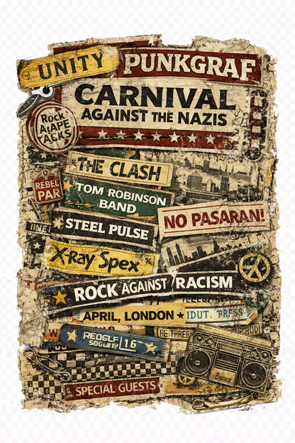 Rock Against Racism Shirt, Carnival Against the Nazis, Punkgraf AOP T-Shirt – London 1978 Trafalgar Square Victoria Park, Punk Reggae Unity