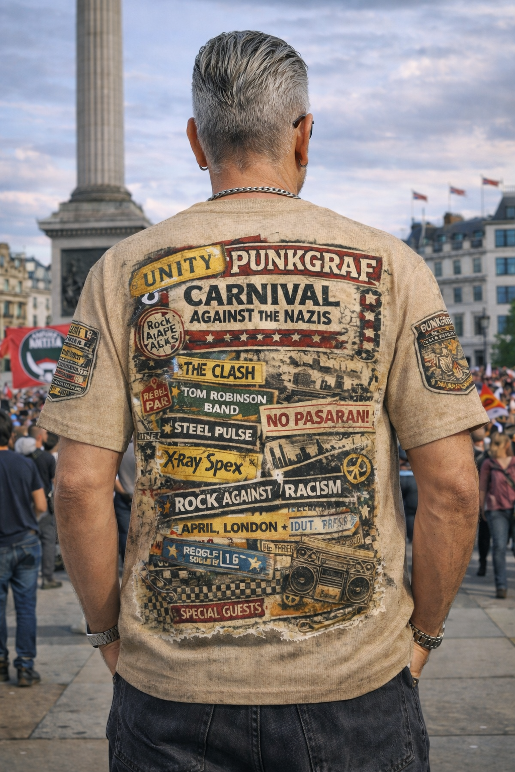 Rock Against Racism Shirt, Carnival Against the Nazis, Punkgraf AOP T-Shirt – London 1978 Trafalgar Square Victoria Park, Punk Reggae Unity