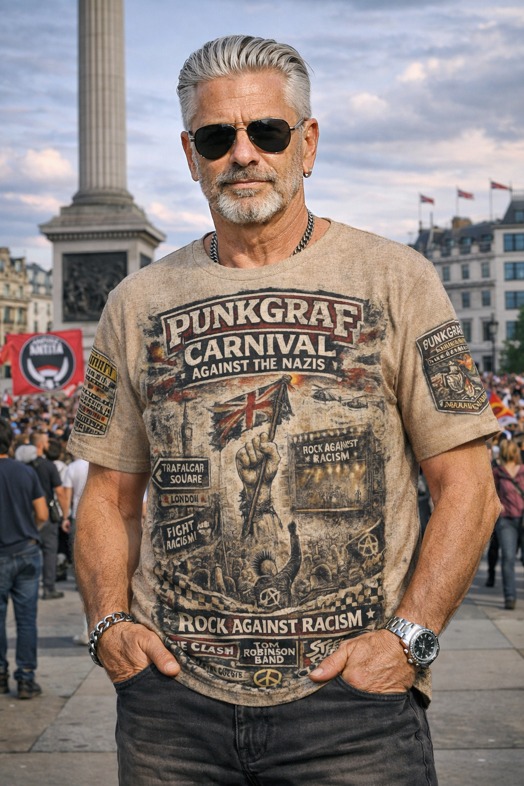 Rock Against Racism Shirt, Carnival Against the Nazis, Punkgraf AOP T-Shirt – London 1978 Trafalgar Square Victoria Park, Punk Reggae Unity