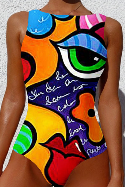 Muschibitch Pop Art Shaping Swimsuit, Bunter Kunst Print Badeanzug, Body Shaping