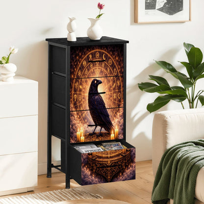 Gothic Kommode Schrank mit Raben auf keltischen Altar und Runen, 4 Schubladen Möbel Dark Aesthetic Stil