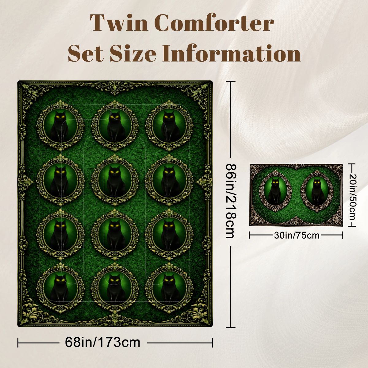 Gothic Bettwäsche grün, schwarze Katze, Twin Comforter Set Dark Aesthetic, Gothicbro Bettdecke mit Kissenbezug