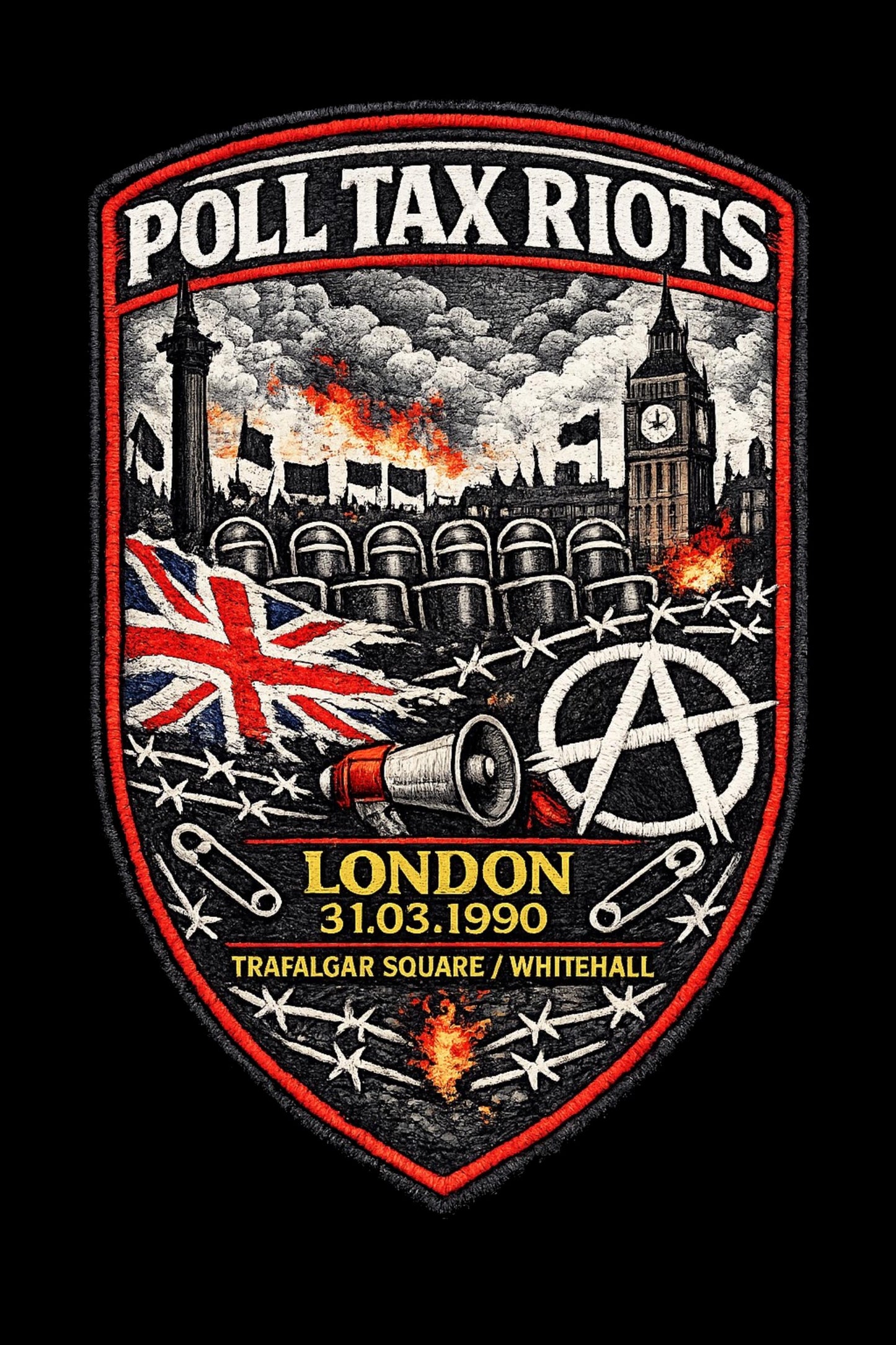 Poll Tax Riots Hoodie, London 1990 Protest, 31.03.1990 Trafalgar Square Whitehall Punkgraf Streetculture Pay No Poll Tax, Vintage Patch Look