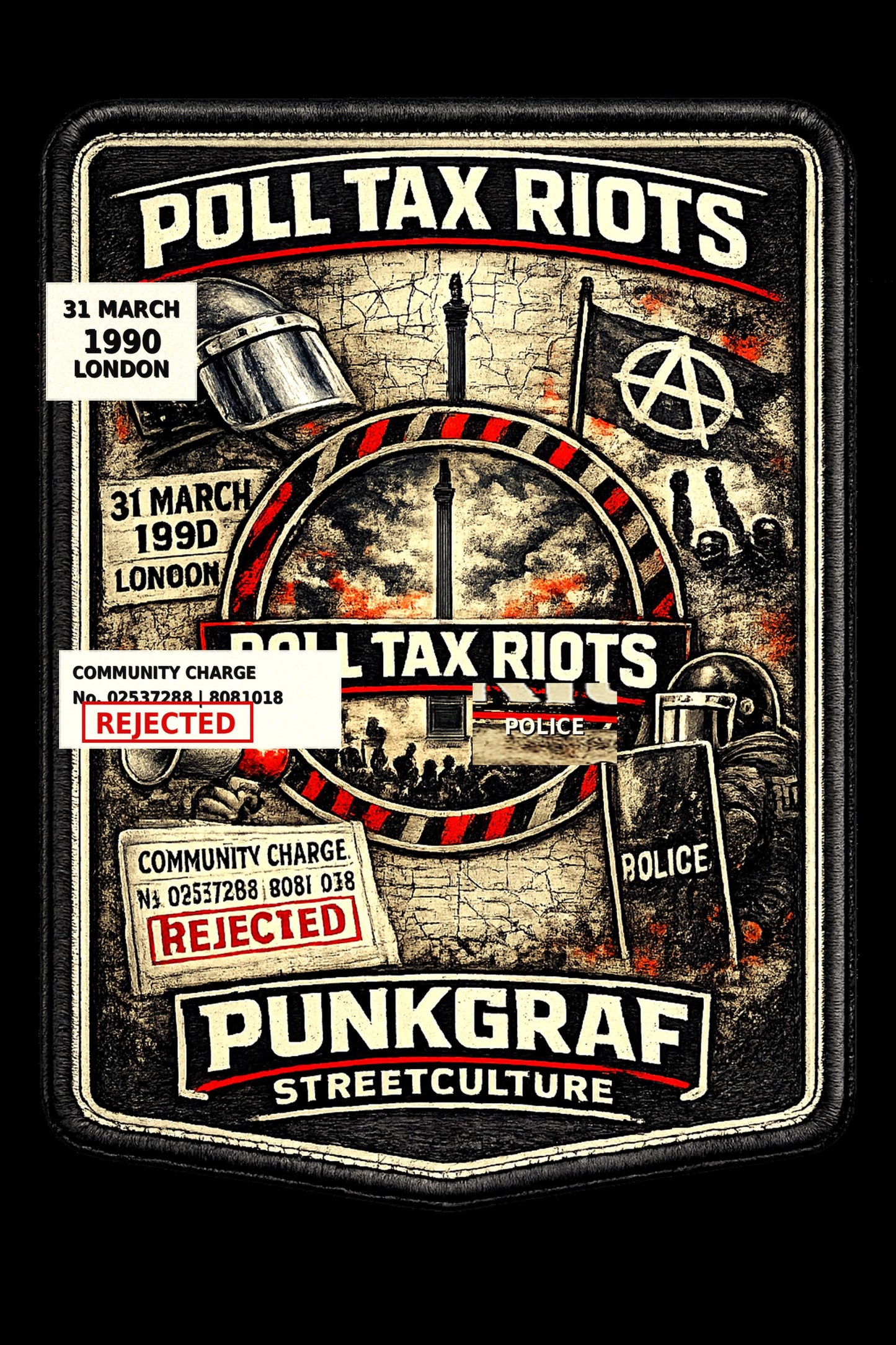 Poll Tax Riots Hoodie, London 1990 Protest, 31.03.1990 Trafalgar Square Whitehall Punkgraf Streetculture Pay No Poll Tax, Vintage Patch Look