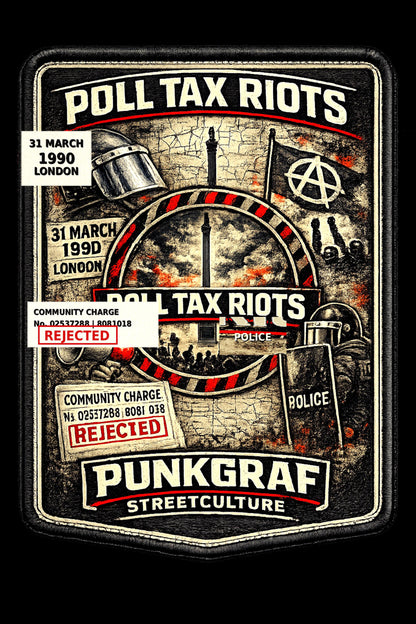 Poll Tax Riots Hoodie, London 1990 Protest, 31.03.1990 Trafalgar Square Whitehall Punkgraf Streetculture Pay No Poll Tax, Vintage Patch Look