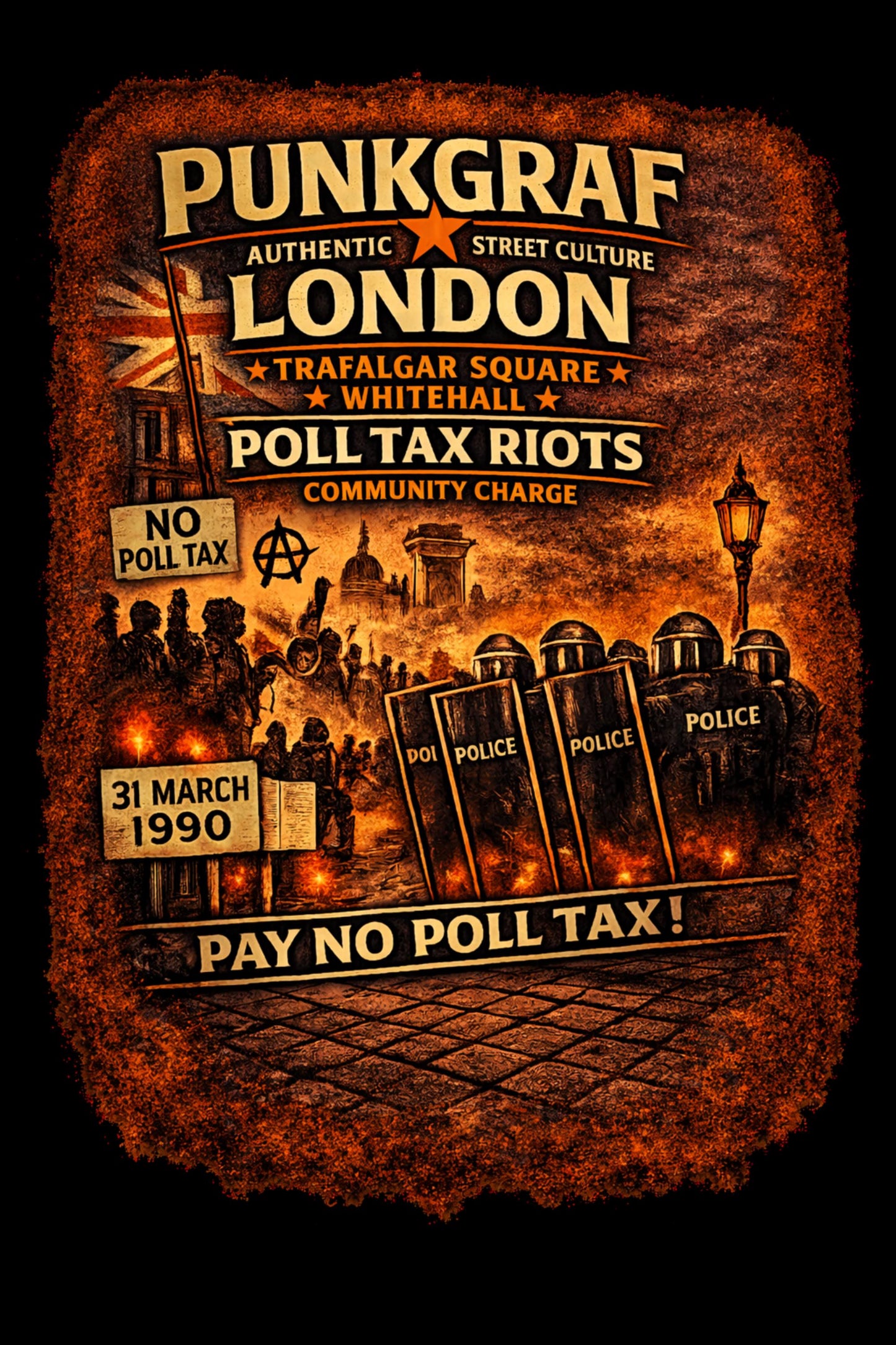 Poll Tax Riots Hoodie, London 1990 Protest, 31.03.1990 Trafalgar Square Whitehall Punkgraf Streetculture Pay No Poll Tax, Vintage Patch Look