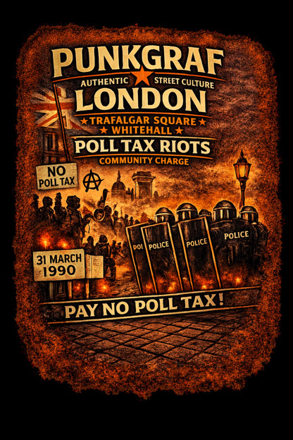 Poll Tax Riots Hoodie, London 1990 Protest, 31.03.1990 Trafalgar Square Whitehall Punkgraf Streetculture Pay No Poll Tax, Vintage Patch Look