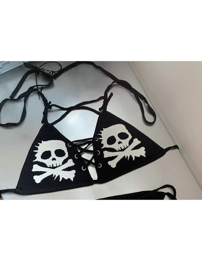 Punkgräfin Triangel Bikini Schwarz Damen Skull Bikini Punk Bademode