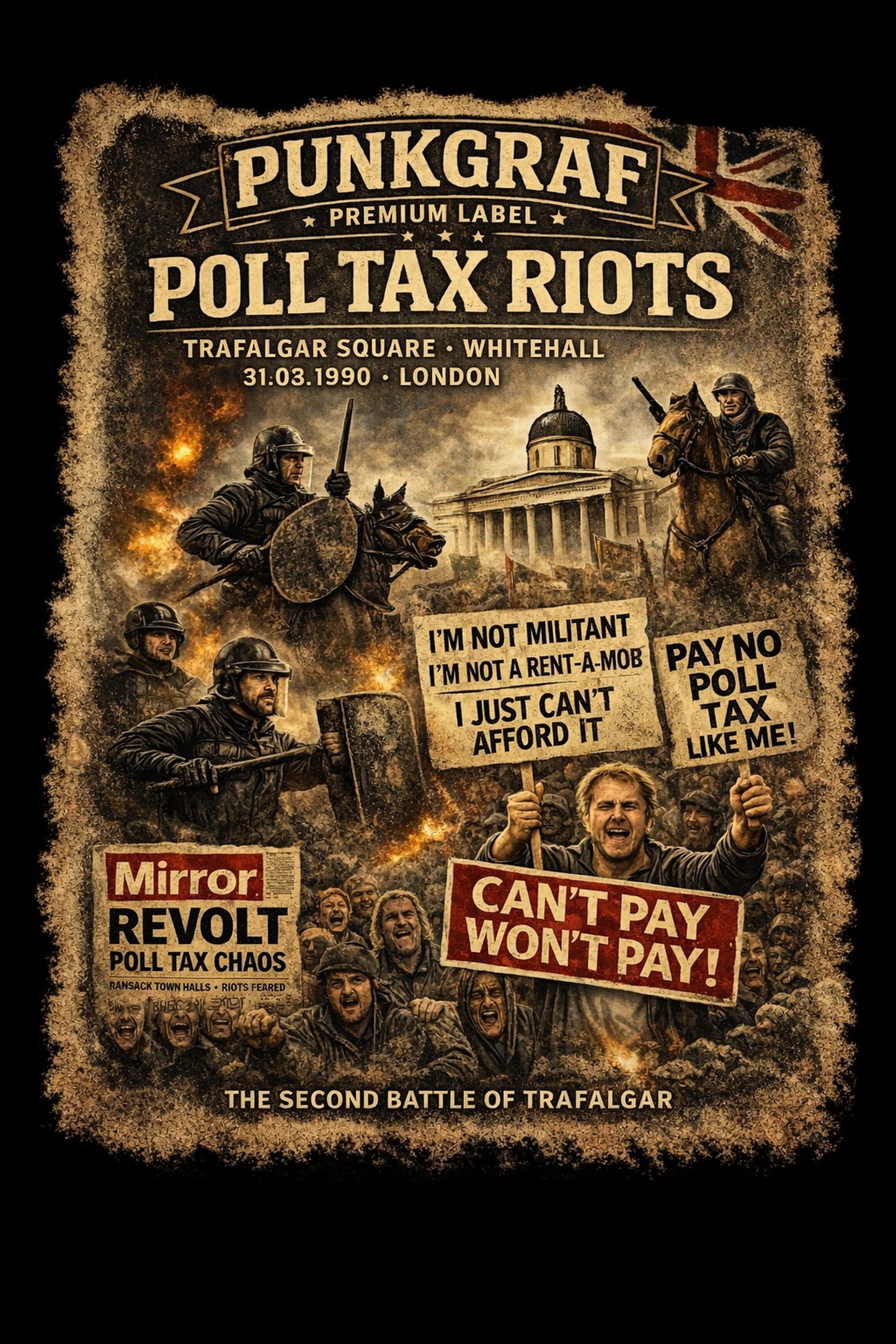 Poll Tax Riots Hoodie, London 1990 Protest, 31.03.1990 Trafalgar Square Whitehall Punkgraf Streetculture Pay No Poll Tax, Vintage Patch Look