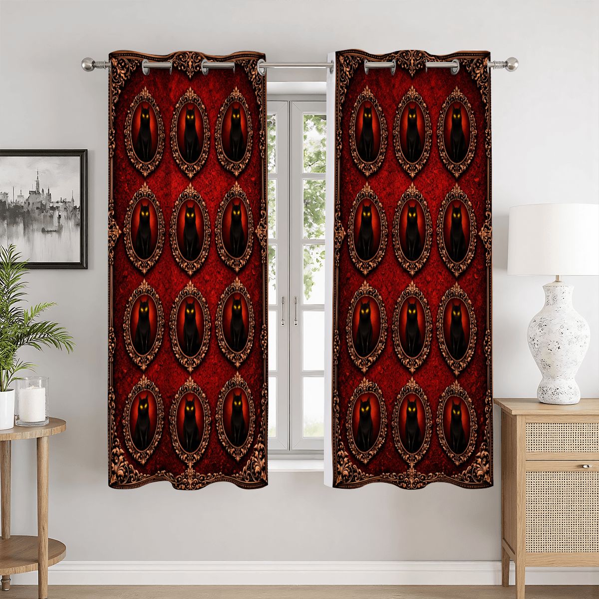 Gothic Vorhang Set, Blackout Curtains Gardinen, rote Barock Verdunkelungsvorhänge, Dark Decor