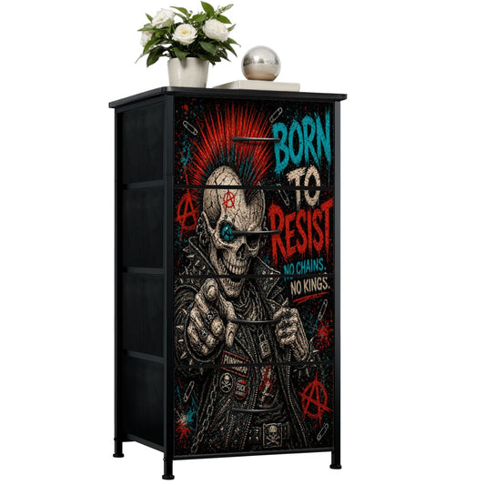 Punk Kommode Schubladenschrank, BORN TO RESIST - NO CHAINS NO KINGS Designer Möbel