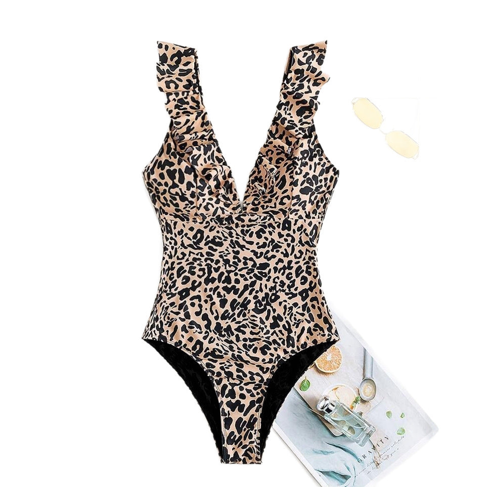 Muschibitch Leopard American Style  Badeanzug mit Volants figurformend