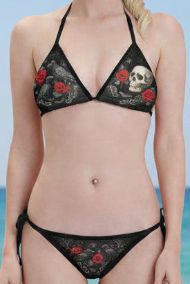 Punkgräfin Punk Goth icTriangle Bikini - Dark Romance mit Totenkopf, Raben & Rosen