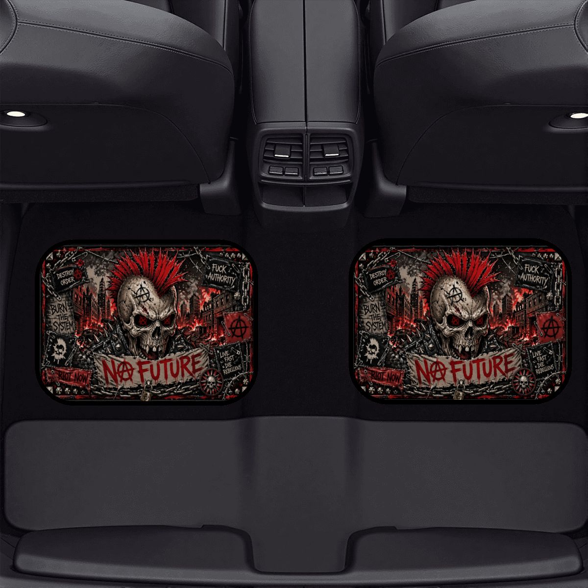 Punk Auto Fußmatten 2er Set Rücksitzmatten NO FUTURE Rear Floor Mats, Automatten, Punkgraf  Auto Deko