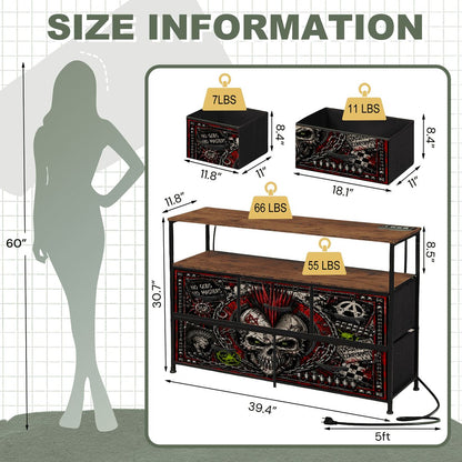 Punk TV Lowboard TV Stand, Designer Sideboard NO GODS NO MASTERS Steckdosenleiste & USB-Ports