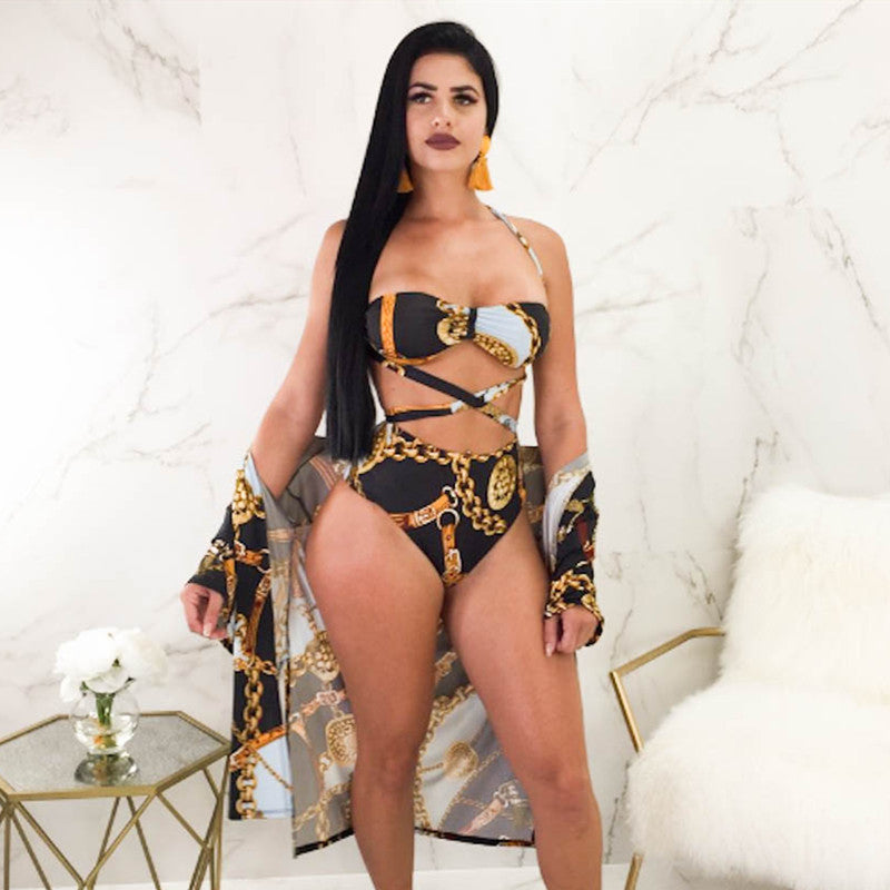 Muschibitch High Waist Bikini Set Damen mit Print und Pareo
