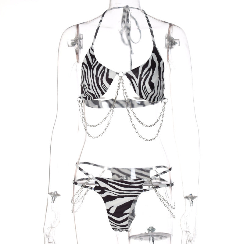 Muschibitch Sexy Ketten Bikini, Zebra Leopard Bikini, Animal Print Beachclub Swimwear