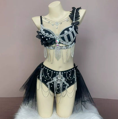 Muschibitch Exklusive Strass Bikini Set Damen Showgirl Luxus Glamour Outfit