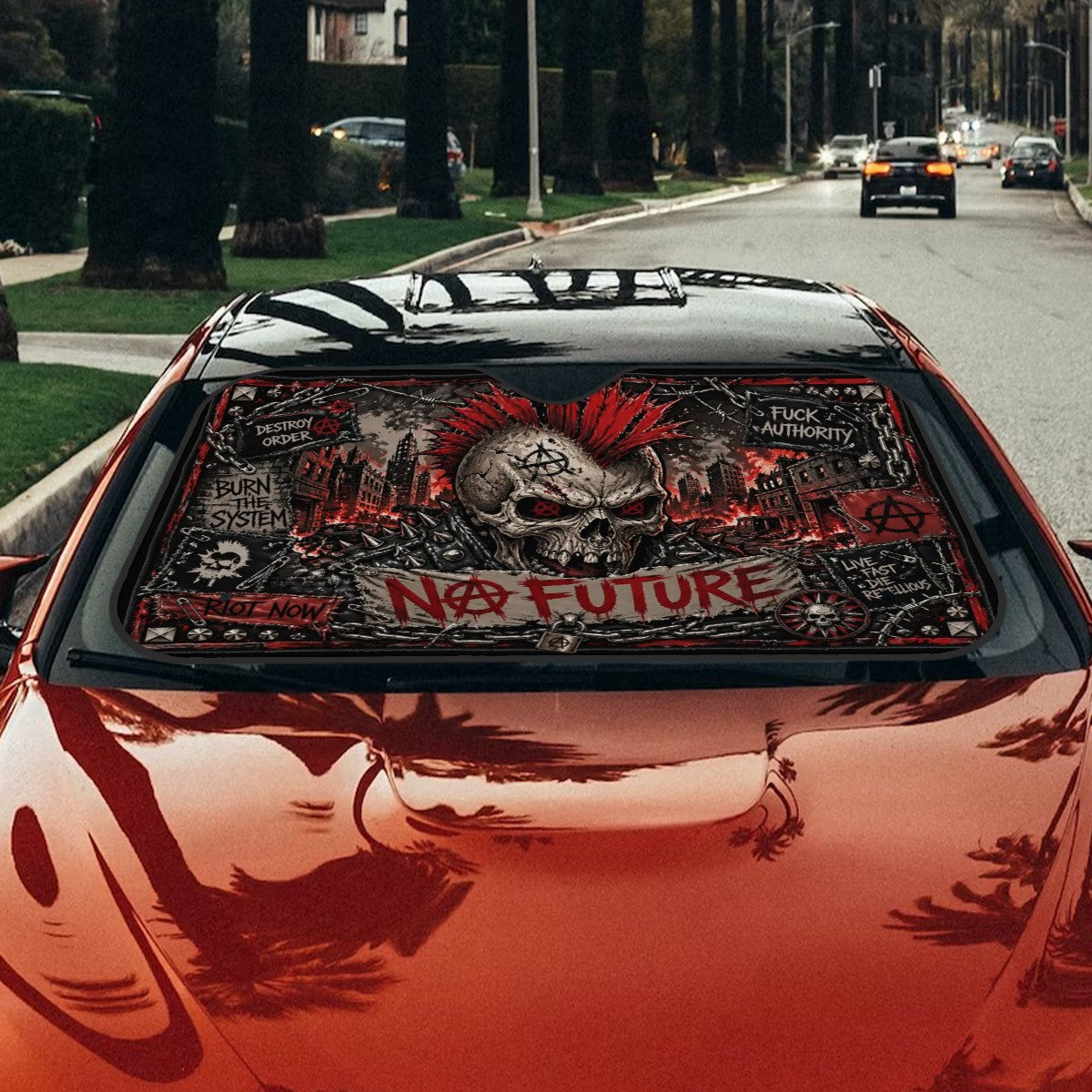 Punk Auto Sonnenschutz, Punkgraf Sonnenblende, No Future Frontscheibenblende, Gothic Auto Deko, Windschutzscheiben Sonnenschutz