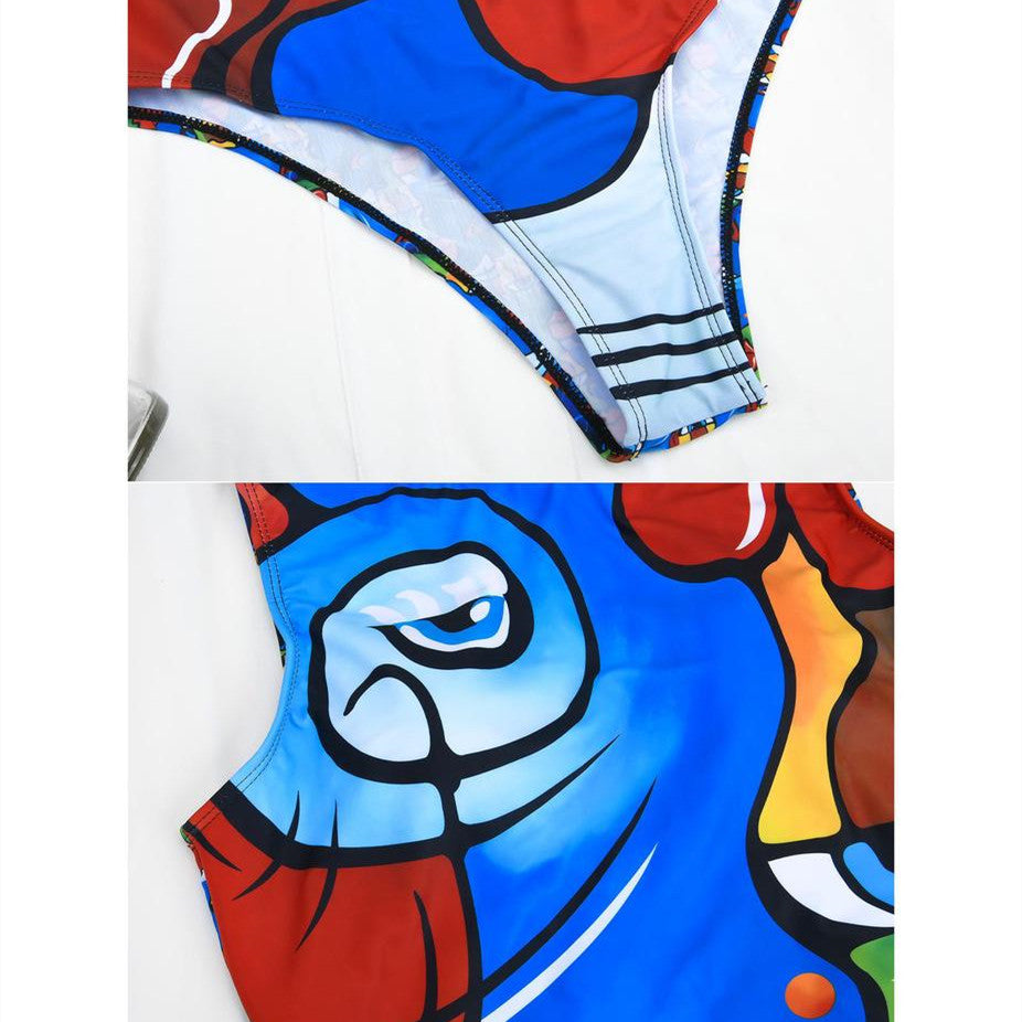 Muschibitch Pop Art Shaping Swimsuit, Bunter Kunst Print Badeanzug, Body Shaping