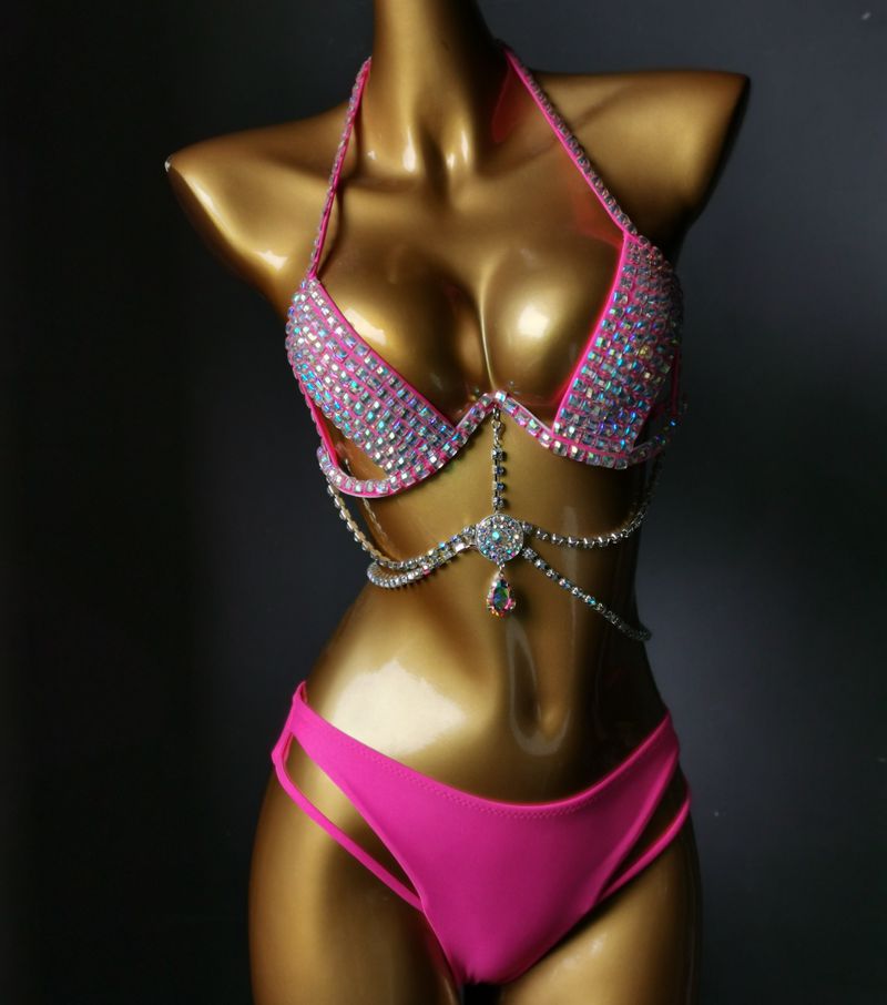 Muschibitch Strass Bikini Damen mit Hard Cup & Tassel Glam Set