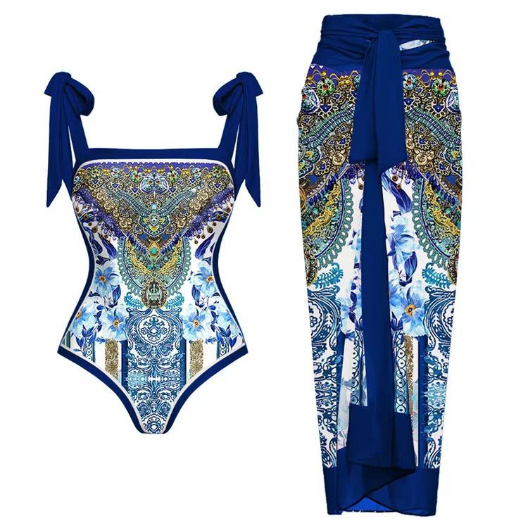 Muschibitch Dsigner Badeanzug mit Strandrock Luxus Resort Swimwear