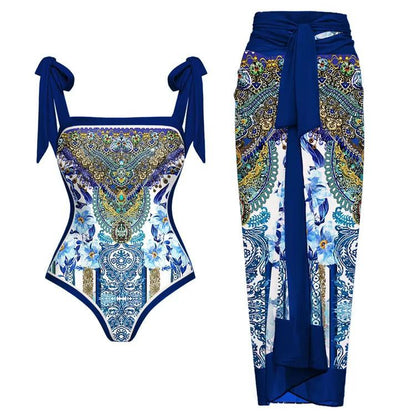 Muschibitch Dsigner Badeanzug mit Strandrock Luxus Resort Swimwear