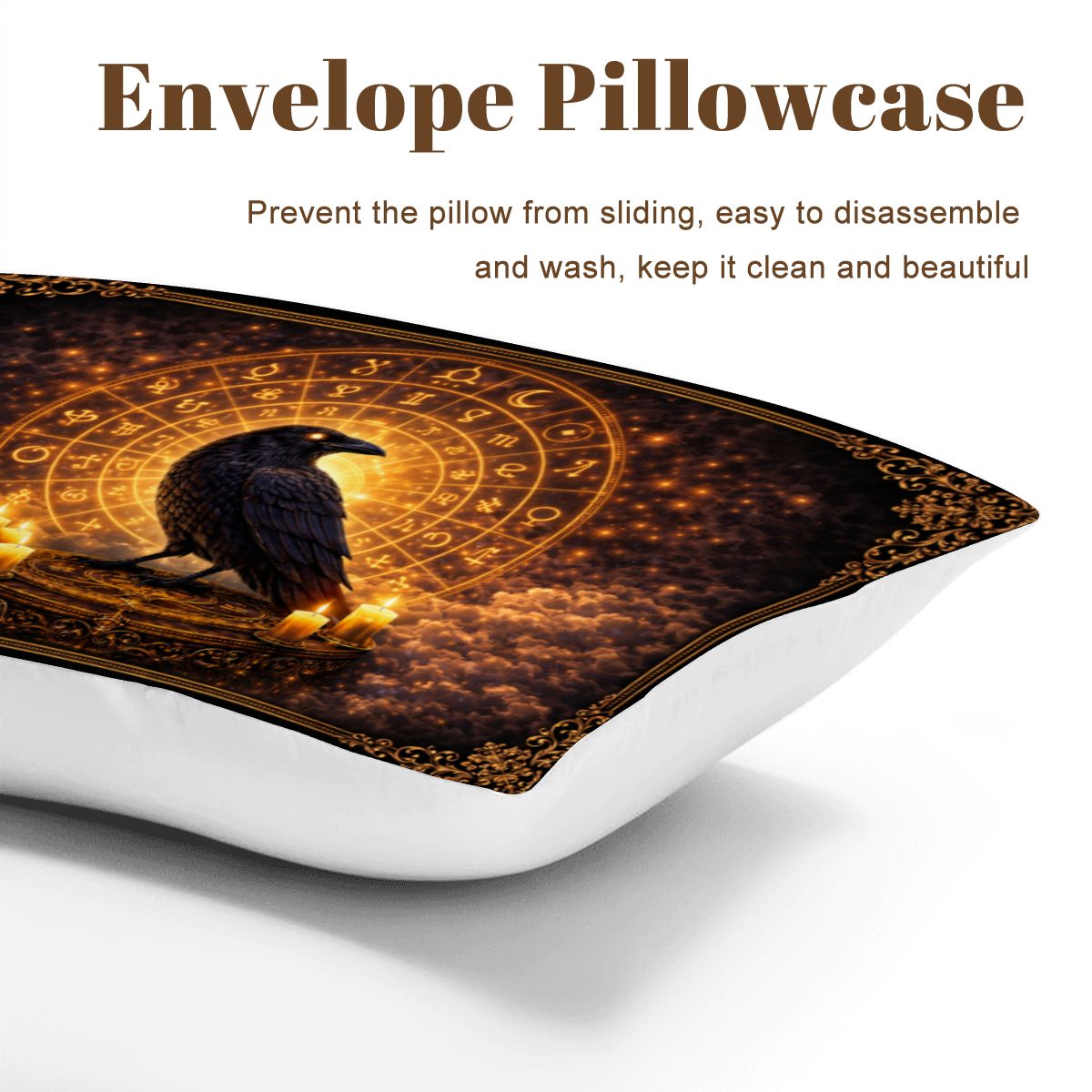 Gothic Bettwäsche mit Rabe, Tierkreis & Kerzenlicht, mystisches okkultes Twin Comforter Set