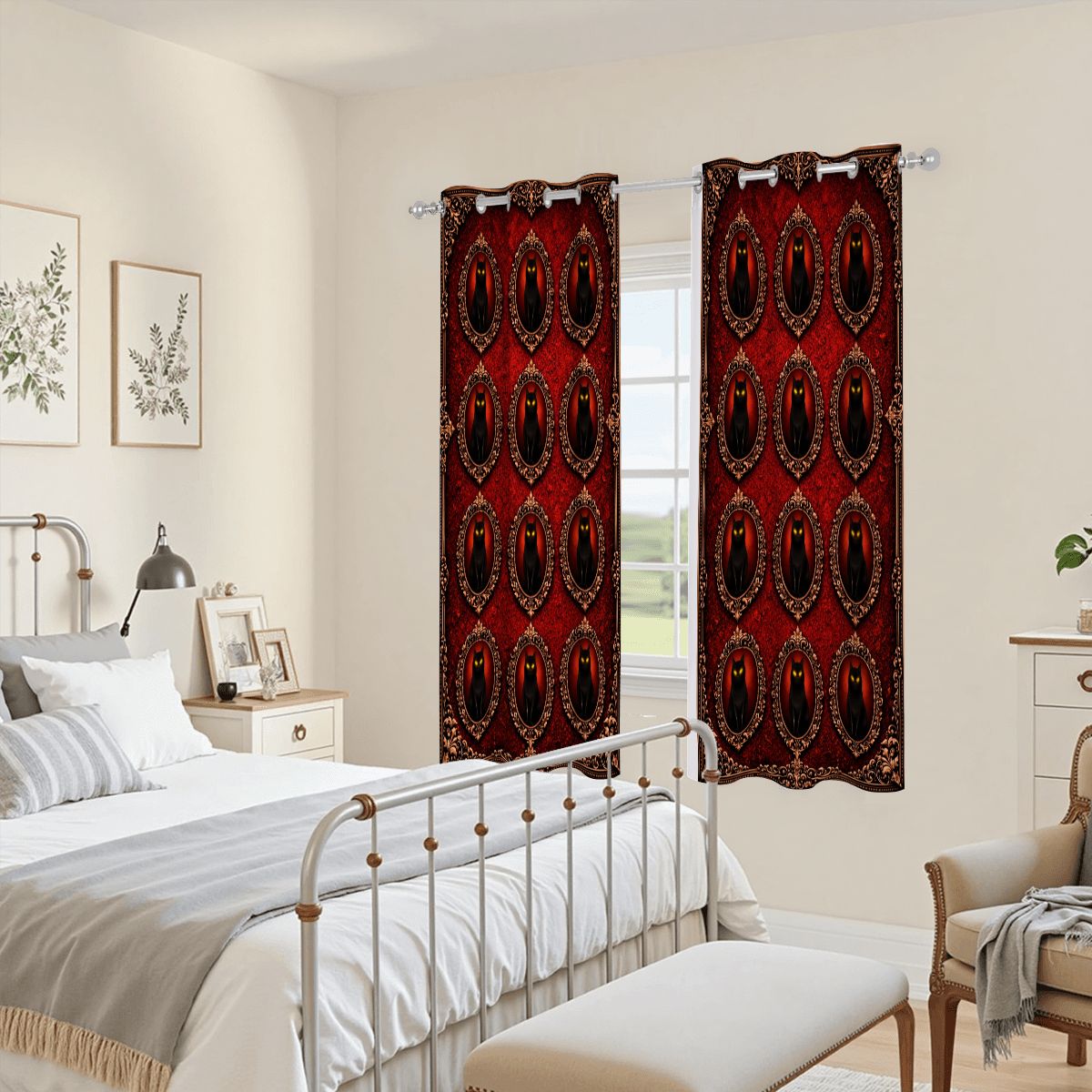 Gothic Vorhang Set, Blackout Curtains Gardinen, rote Barock Verdunkelungsvorhänge, Dark Decor