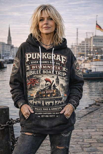 Punk Rock Hoodie, Jubilee Boat Trip 1977, London Westminster Streetwear – River Thames Sex Pistols Vintage Design Incident Kapuzenpullover