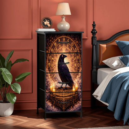 Gothic Kommode Schrank mit Raben auf keltischen Altar und Runen, 4 Schubladen Möbel Dark Aesthetic Stil