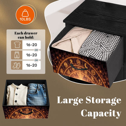 Gothic Kommode Schrank mit Raben auf keltischen Altar und Runen, 4 Schubladen Möbel Dark Aesthetic Stil