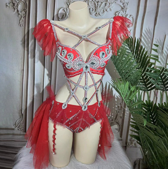 Muschibitch Exklusive Strass Bikini Set Damen Showgirl Luxus Glamour Outfit