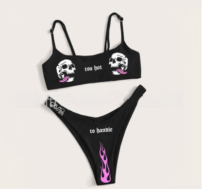 Punkgräfin Skull Bikini Damen, schwarzer Statement Bikini, sexy Gothic Punk Swimwear (Kopie)