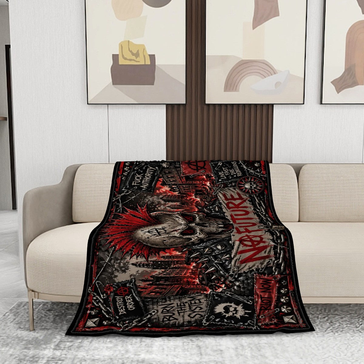 Punk Kuscheldecke, No Future Decke, Punkgraf Flanell Blanket, rebellische Sofadecke - Anarchie Design