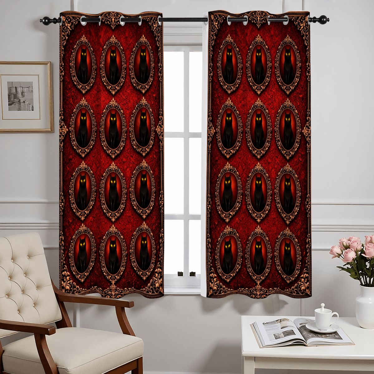 Gothic Vorhang Set, Blackout Curtains Gardinen, rote Barock Verdunkelungsvorhänge, Dark Decor