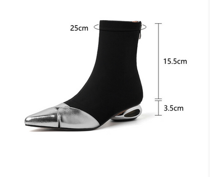 Punkgräfin Sock Boots Damen Schwarz Gold / Silber – Designer Ankle Boots mit Metallic Spitze