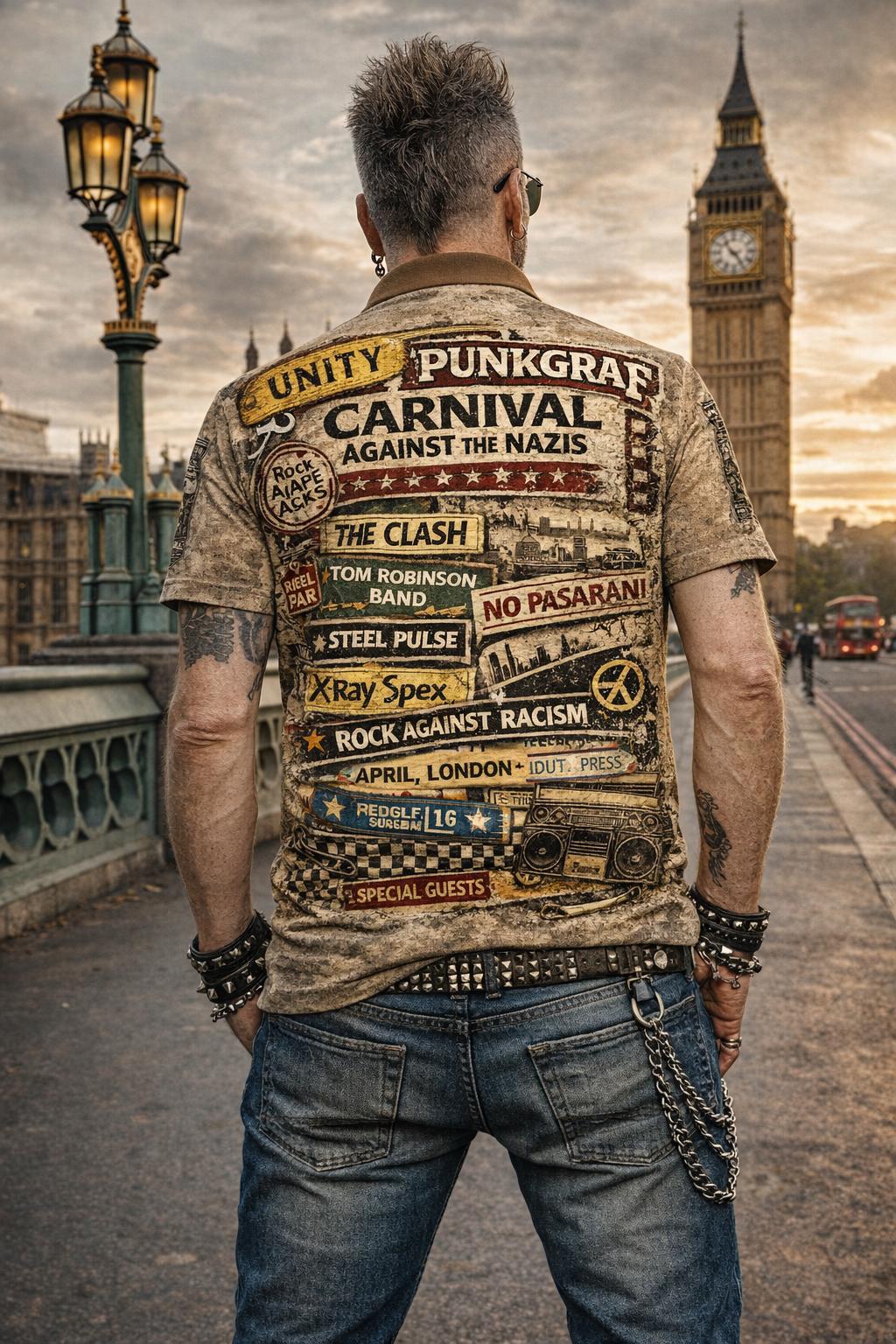 Rock Against Racism Polo Shirt, Carnival Against the Nazis, London 1978 Trafalgar Square Victoria Park, Punk Reggae Unity