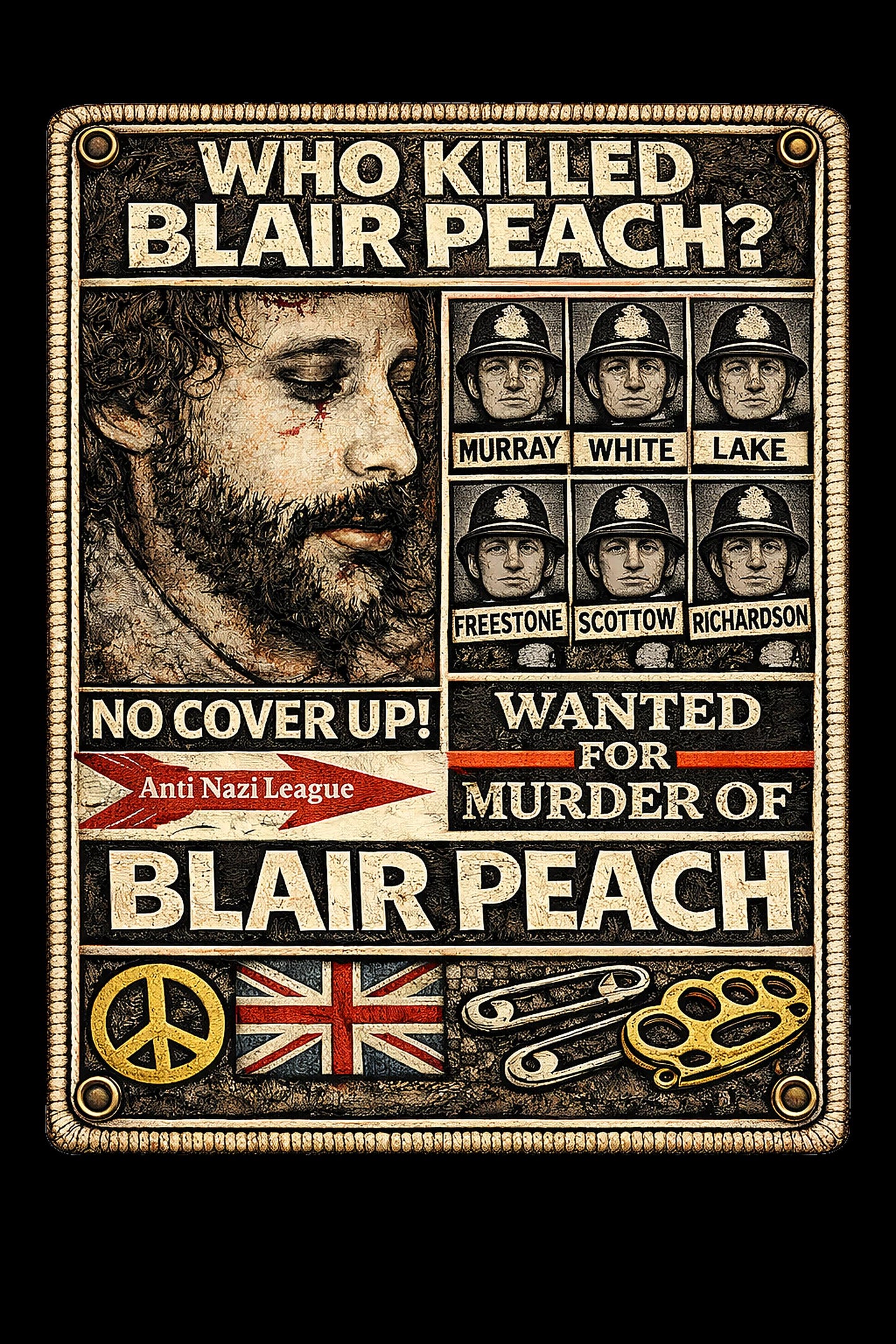 Blair Peach Remember Shirt, Southall 1979 Protest Collage AOP Handmade Print, West London Anti Nazi Rassismus Shirt, Unity Against Racism