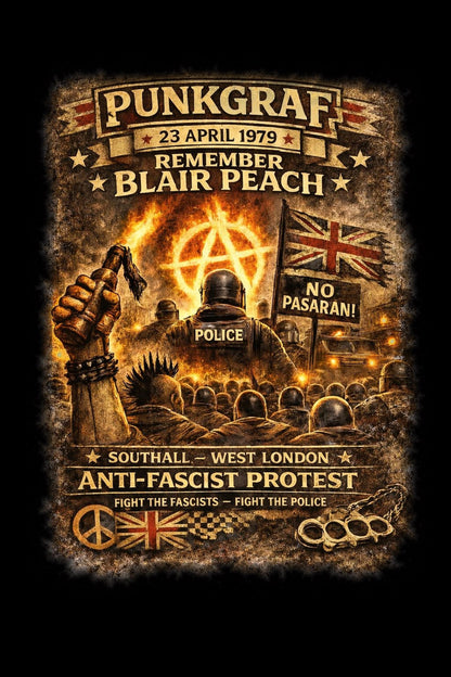 Blair Peach Remember Shirt, Southall 1979 Protest Collage AOP Handmade Print, West London Anti Nazi Rassismus Shirt, Unity Against Racism