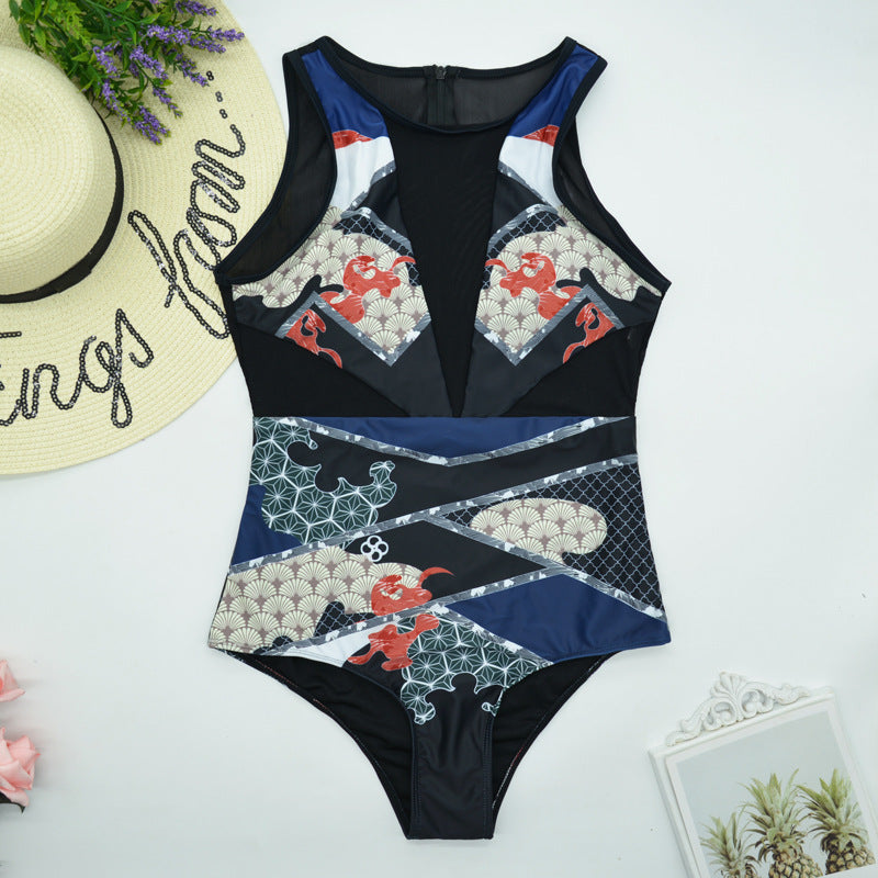 Muschibitch Print Badeanzug Damen mit Mesh und Cut-Out