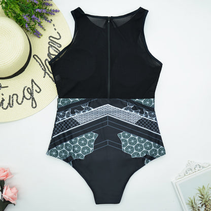 Muschibitch Print Badeanzug Damen mit Mesh und Cut-Out