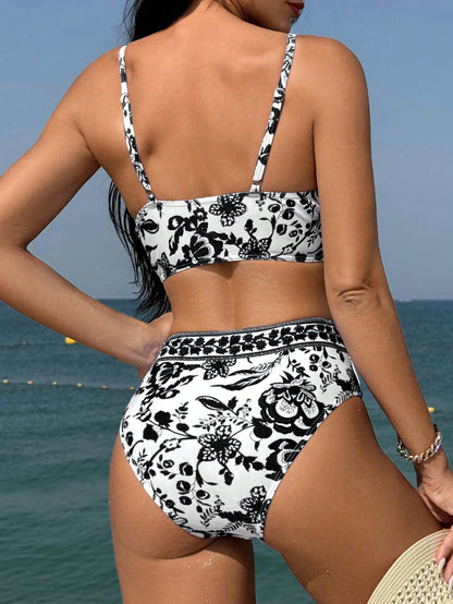 Muschibitch High Waist Print Bikini, sexy Zweiteiler mit V-Ausschnitt Beach Club