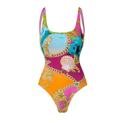 Muschibitch Mediterraner Badeanzug Set Damen mit Pareo Print Beachwear