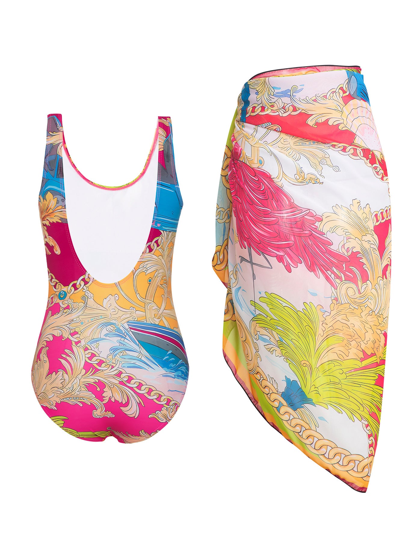 Muschibitch Mediterraner Badeanzug Set Damen mit Pareo Print Beachwear