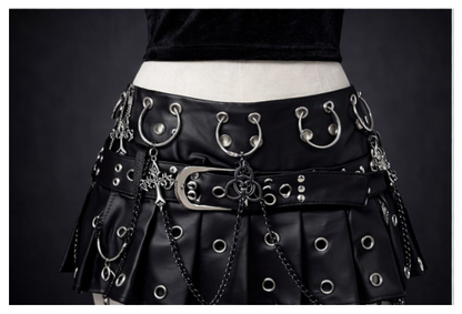 Punkgräfin Gothic Minirock Damen Schwarz mit Ketten & Nieten – Velvet Violence