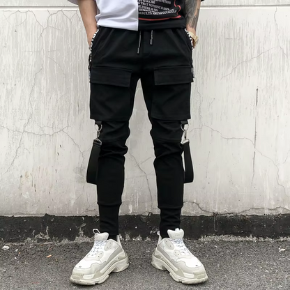 Punkgraf Designer Techwear Cargo Hose - Schwarz Multi-Pocket Street Punk Pant