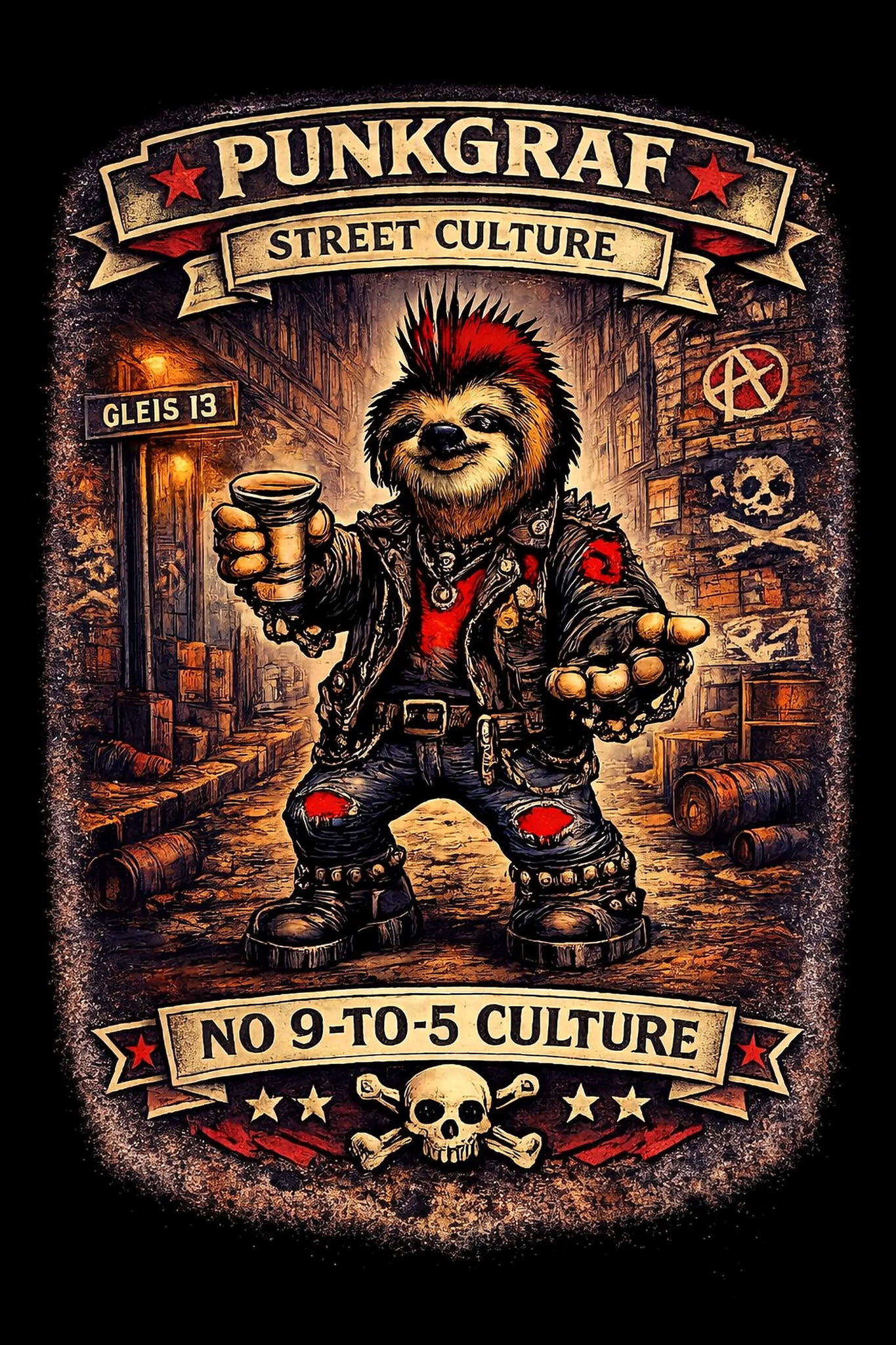 Faultier Punk Polo AOP Herren-Polo-Shirt für Schmarotzer, Schnorrer und Bügergeld-Empfänger mit Anti Arbeit Statement, No 9-to-5 Streetwear