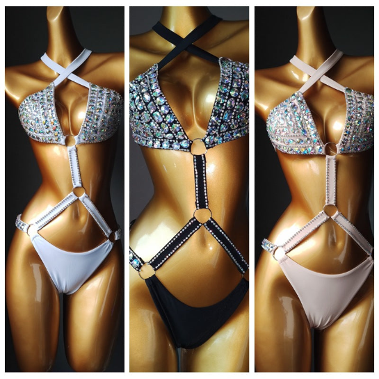 Muschibitch Diamond Bikini, Luxus Strass Bikini Swimwear, sexy Glitzer Bademode