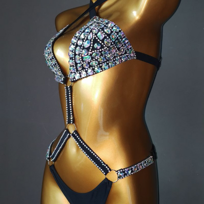 Muschibitch Diamond Bikini, Luxus Strass Bikini Swimwear, sexy Glitzer Bademode
